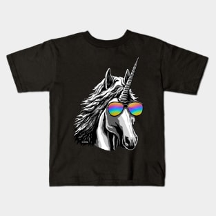 Cool Unicorn With Rainbow Sunglasses Kids T-Shirt